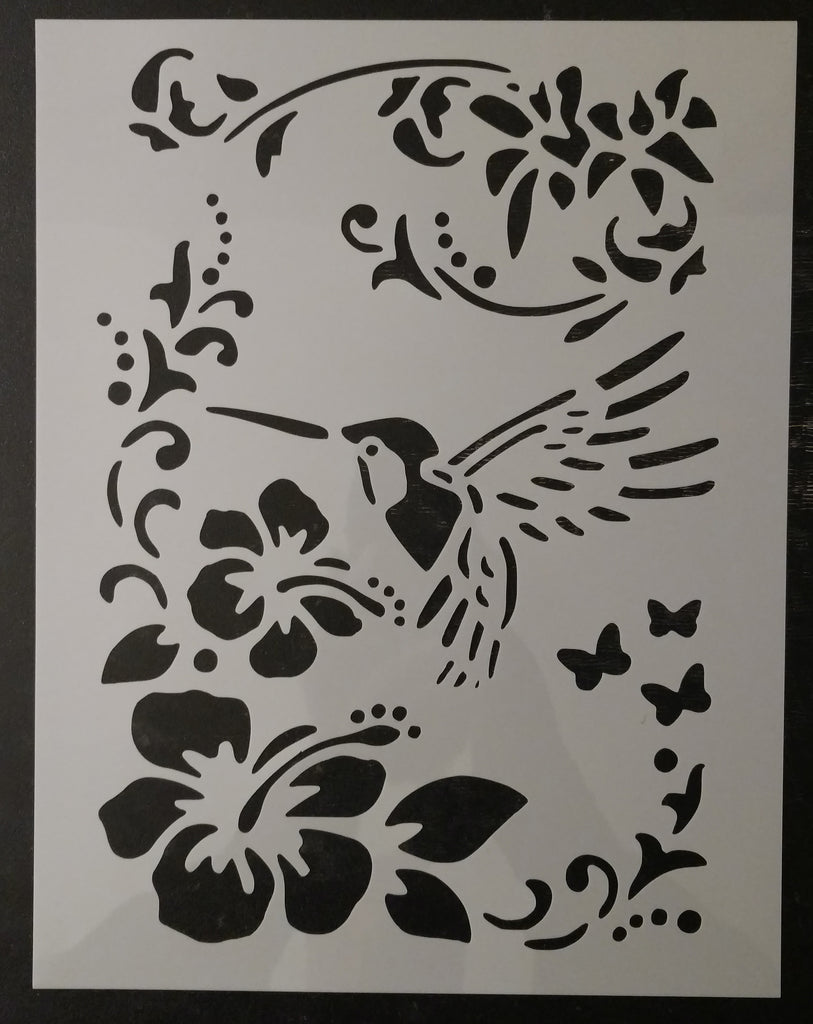 Humming Bird Sablon Flower Flowers Custom Stencil