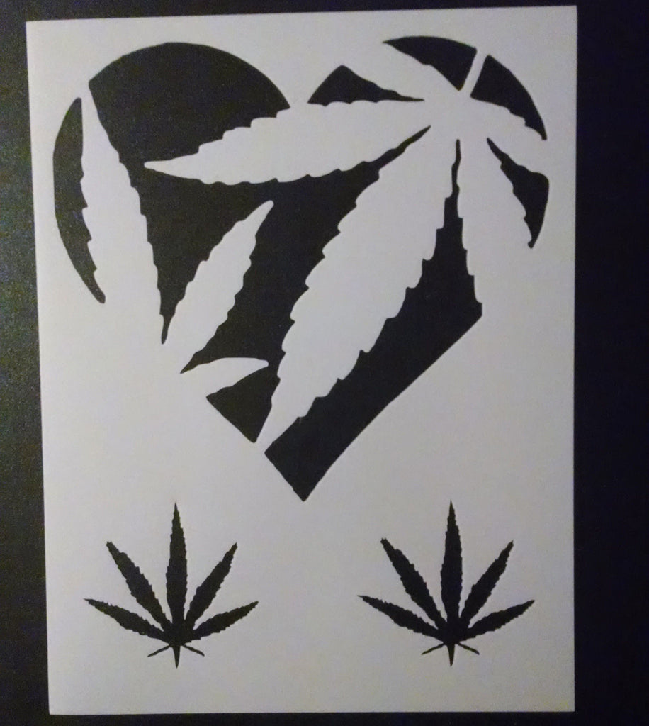 Love Heart Marijuana Pot Leaf - Stencil