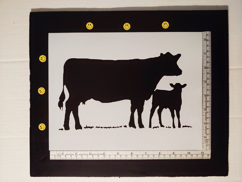 Mom Baby Cows Bow Farm Animals - Stencil