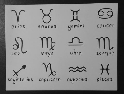 Horoscope Zodiac Symbols and Names - Stencil
