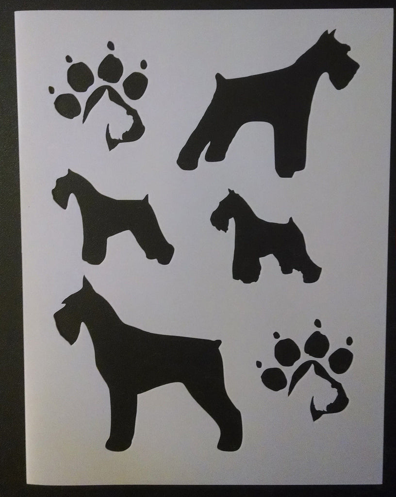 Miniature Schnauzer Dog and Paw Prints - Stencil