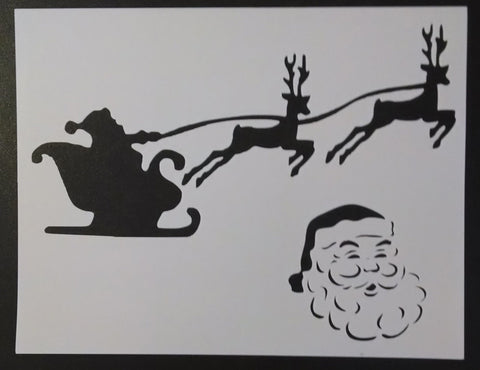 Santa Claus Sleigh with Reindeer - Stencil